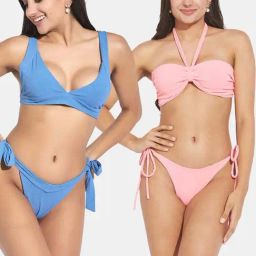Secrets By ZeroKaata Blue & Pink Plain Swimwear Bikini-picture-8