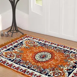 Kuber Industries Orange & Black Printed Super Soft Velvet Traditional Anti-Skid Carpet-33