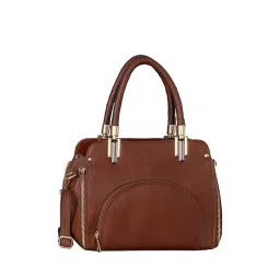 HiLEDER Women Tan Textured Leather Satchel Bag with Detachable Strap (M)-picture-13