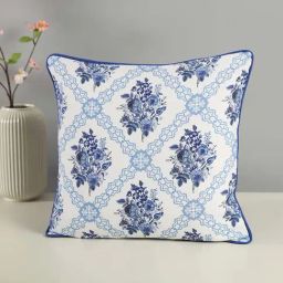 India Circus Violet Canvas Cerulean Blooms Duck Cushion Cover-image-36