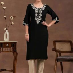 Libas Black Viscose Rayon Embroidered Straight Kurta-image-44