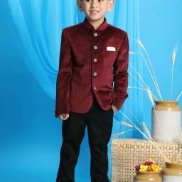 VASTRAMAY Boys Maroon Solid Full Sleeves Indowestern-picture-23