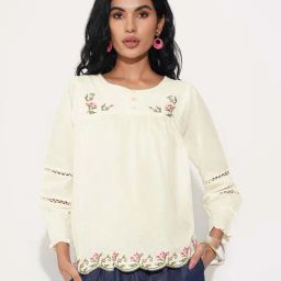 Akkriti By Pantaloons White Regular Fit Embroidered Top-picture-45
