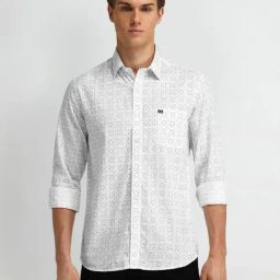 Arrow Sport Light Grey Cotton Slim Fit Printed Shirt-image-36