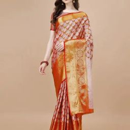 JUST FASHION Red & Orange Silk Woven Saree With Unstitched Blouse-picture-27