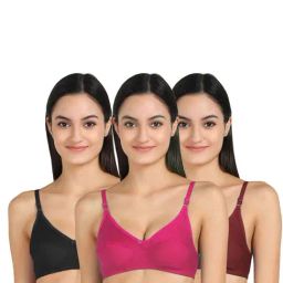 AROUSY Pink & Black Cotton Everyday Bra - Pack Of 3-picture-31