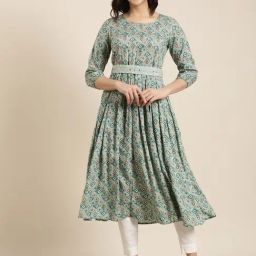 SHOWOFF Sea Green Printed Anarkali Kurta With Belt-picture-38