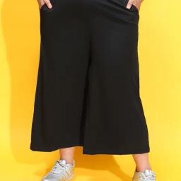 Oxolloxo Plus Size Black Regular Fit Mid Rise Culottes-image-17