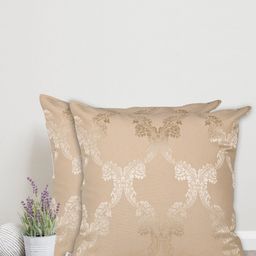 Home Beige & Gold-Toned Set of 2 Ethnic Motifs Square Cushion Covers-47