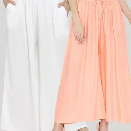 Clora Creation Women Pack of 2 Off White & Peach-Coloured Knitted Ethnic Palazzos-picture-12
