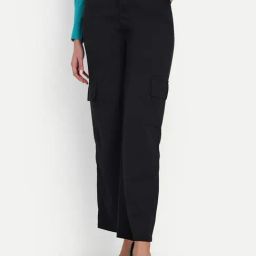 Broadstar Black Relaxed Fit High Rise Cargo Pants-image-88