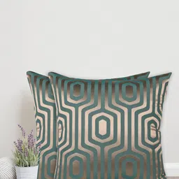 Home Green & Gold-Toned Set of 2 Geometric Cotton Square Cushion Covers-picture-53
