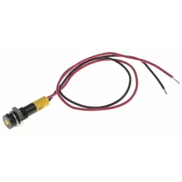 RS PRO Yellow Panel Mount Indicator 24V DC, Mounting Hole Size 6 mm, Termination Type Lead Wires, IP Rating IP67, Model No 7001886-20