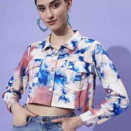 Athena Women Tie and Dye Crop Outdoor Denim Jacket-image-39
