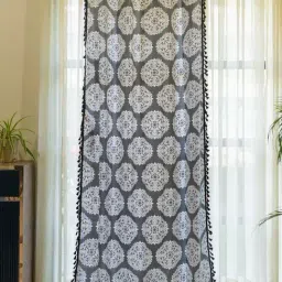 Urban Space Block Print Black & White Cotton 7 ft Boho Door Curtain-image-52