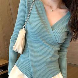 HERE&NOW Women V-Neck Long Extended Sleeves Wrap Top-image-43