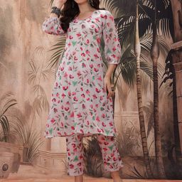 Sangria Floral Print A-Line Kurta with Trousers image 2