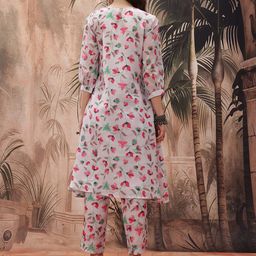 Sangria Floral Print A-Line Kurta with Trousers image 3