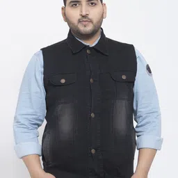 plusS Men Plus Size Black Solid Sleeveless Denim Jacket-30