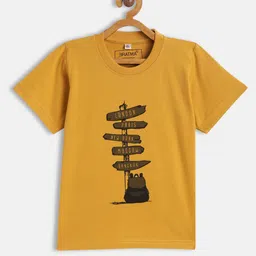 BRATMA Kids Mustard Yellow & Black Printed Cotton T-shirt-image-20