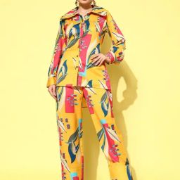 Yufta Yellow Printed Shirt Pant Set-image-5