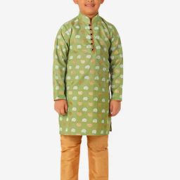 Pro-Ethic Style Developer Kids Green & Beige Printed Full Sleeves Kurta with Pyjamas-picture-26