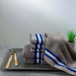 Nautica Vintage Crew Stripe Grey Cotton 500 GSM Super Soft Zero Twist Towel Set - 6 Pcs-39