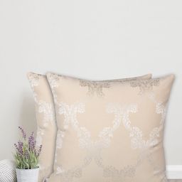 Home Cream-Coloured & Silver-Toned Set of 2 Ethnic Motifs Square Cushion Covers-85