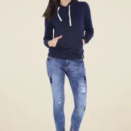 Campus Sutra Navy Solid Hoodie-image-55