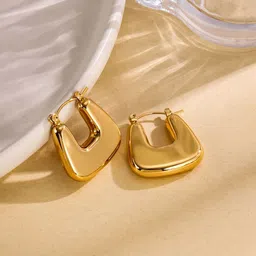 Jewels Galaxy Stainless Steel Gold-Plated Contemporary Shaped Hoop Earrings-picture-17
