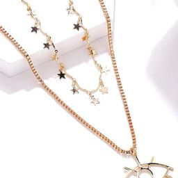 OOMPH Gold tone Multi Layer Multi Strand Evil Eye Good Luck Charm Link Chain Necklace for Women-72