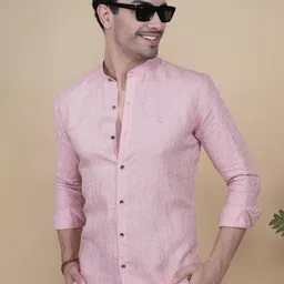 ALMATY Comfort Slim Fit Band Collar Linen Shirt-picture-58