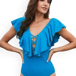 Plus Curvves Women V Neck Swim Bodysuit-image-90
