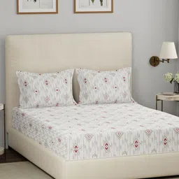MASPAR Eclectic Garden Red & White Printed 144TC Cotton King Bedsheet & 2 Pillow Covers-13