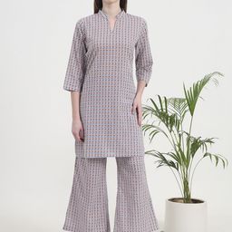 Thevasa Quadrangle Printed Pure Cotton Mid-Length Co-Ord Set-image-96