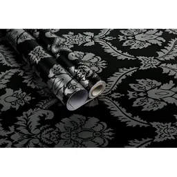 Asian royal Black & Grey Ethnic Motif Printed Self-Adhesive Wallpaper-7