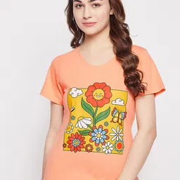 Clovia Women Printed Pure Cotton Lounge T-shirt-image-49