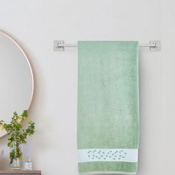 Home Centre Colour Refresh Essence Green & White Embroidered 500 GSM Cotton Bath Towel-image-52