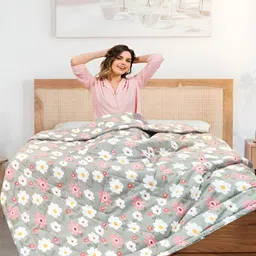 Supreme Home Collective Peach-Coloured & Grey Floral AC Room 300 GSM Double Bed Comforter-image-92
