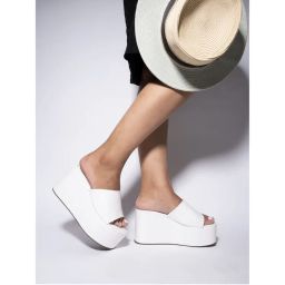 Shoetopia Fashionable Solid White Platform Heels For Women-picture-7