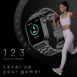 Fire-Boltt Rise Luxe Smart Watch with Stainless Steel, 47mm (1.85) Display Bluetooth Calling, Rotating Crown, AI Voice Assistant, 120 Sports Modes, Neon UI, SpO2 & Heart Rate Monitoring (Black SS) image 3