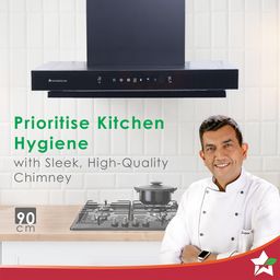 Wonderchef Ruby Sleek 90cm Chimney| Powerful Suction of 1400m3/hr| Auto Clean Function| Oil Collector| Low Noise| Black image 3