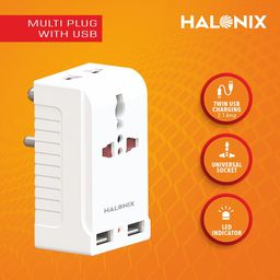 Halonix 6A Twin USB Charger & One 3 Pin Socket,Orange,MULTI PLUG EXT WITH USB image 4