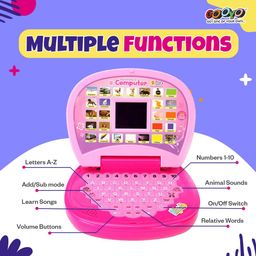 Gooyo 2011A Battery Operated Educational Learning Laptop Toy with LED Display and Music Effect | Babies/Girls/Boys/Toddlers | Pink Color, Power Source: 3xAA Battery (Not Included) image 2
