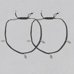 zavya 925 Sterling Silver Leaves Beaded Rhodium Plated Adjustable Black Thread Anklets (Pair) | Gift for Women and Girls | With Certificate of Authenticity and 925 Hallmark image 3