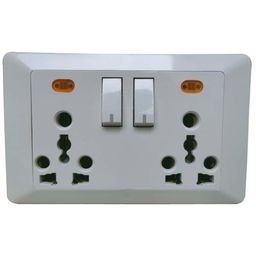 j m d gold Jmd Gold Modular International Extension Switch & Socket 3 Pin 3 Way Two Socket 6/13/16 Amp Two Switch 16 A with Indicator Heavy Duty Multipurpose Use 240 V White image 1