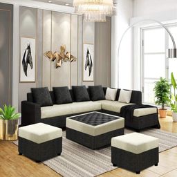 Casacomfort Preloy Sofa Set Collection (Cream- Dark Grey, 8S-Right Facing with Ottoman) - 8 Seater, Fabric image 1