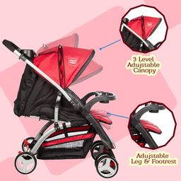 Mee Mee Baby Pram with Adjustable Seating Positions & Reversible Handle, Dark Red image 3