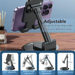 Elfora 360° Mobile Stand |Rotatable & Foldable | Tabletop Mobile Holder |Multiple Height & Angle Adjustments | Compatible for iPhone | Samsung | Oneplus | Vivo | Oppo & Other Smartphones (Black) image 2