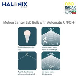 Halonix Neo Radar Base B22 10-watt Motion Sensor Auto on-Auto Off LED Bulb (Pack of 3, White) image 5